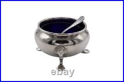 Becht & Hartl Sterling Silver and Cobalt Glass Salt Cellar With Sterling Spoon