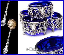 Boivin Boxed French Sterling Silver Open Salt Cellars & Spoons Rococo Style