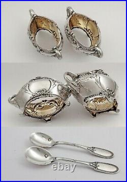 Boxed French Silver Open Salt Cellars and Salt Spoons
