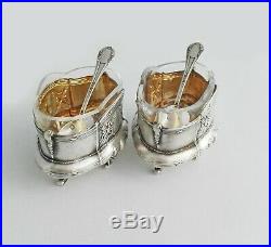 Boxed French Sterling Silver Open Salt Cellars and Salt Spoons Empire decor