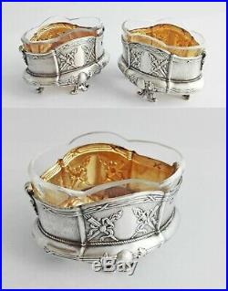 Boxed French Sterling Silver Open Salt Cellars and Salt Spoons Empire decor