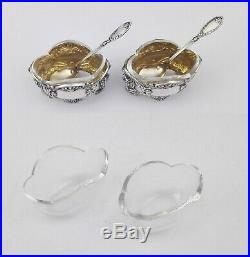Boxed French Sterling Silver Open Salt Cellars with Salt Spoons