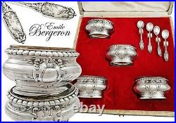Boxed French Sterling Silver Salt Cellars and Salt Spoons
