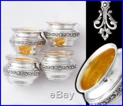 Boxed French Sterling Silver and Vermeil Open Salt Cellars and Spoons