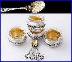 Boxed French Sterling Silver and Vermeil Open Salt Cellars and Spoons