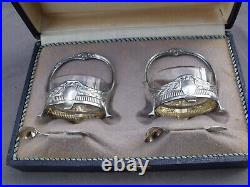 Boxed Pair German 800 Silver Art Nouveau Salts With Matching Spoons
