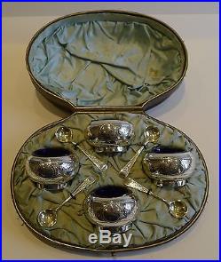 Boxed Set Antique English Sterling Silver Open Salts & Spoons 1881