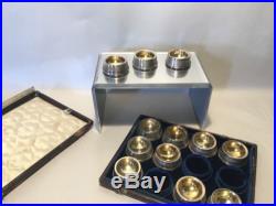 Boxed Set Of 12 Marked Coin Silver Gold Wash Salt Cellars All Matching Nice