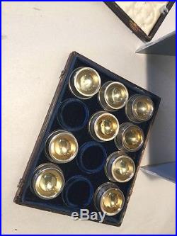 Boxed Set Of 12 Marked Coin Silver Gold Wash Salt Cellars All Matching Nice