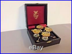 Boxed Set of 4 English Sterling Gold Wash Shell Form Salt Cellars with Spoons