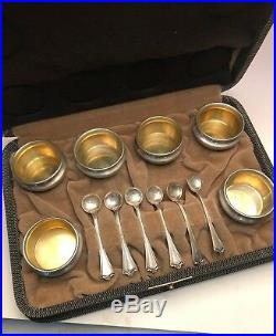 Boxed set of 6 Salt Cellars and Spoons, In original Box, Sterling Silver
