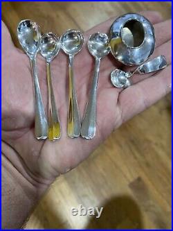 CB&S 4 Sterling salt spoons and Silver Salt Spoon and Cellar