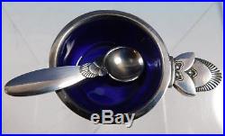 Cactus by Georg Jensen Sterling Silver Salt Dip with Blue Enamel and Spoon (#2189)