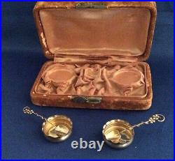Campbell-Metcalf Sterling Silver Pair Salts And Spoons In Original Leather Case