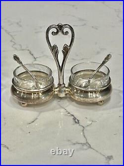 Camusso Sterling Silver & Glass Double Open Salt Caddies