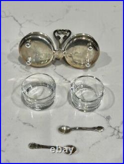 Camusso Sterling Silver & Glass Double Open Salt Caddies