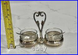 Camusso Sterling Silver & Glass Double Open Salt Caddies