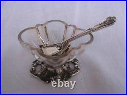 Cardeilhac Antique French Sterling Silver Crystal Salt Cellar And Spoon, Early XX