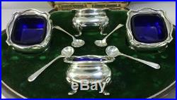 Cased Antique hallmarked Silver Salt Cellars & Spoons 1906 by Mappin & Webb
