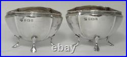 Cased Set of 2 Antique Sterling Silver Salt Cellars & Spoons Hallmarked 1908