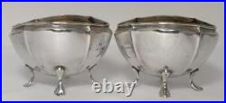 Cased Set of 2 Antique Sterling Silver Salt Cellars & Spoons Hallmarked 1908