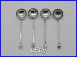 Cased Set of 4 Edwardian Solid Silver Shell Salt Cellars & Spoon 1908 Birmingham
