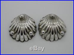 Cased Set of Victorian Solid Silver Shell Salt Cellars & Spoons 1896 Chester