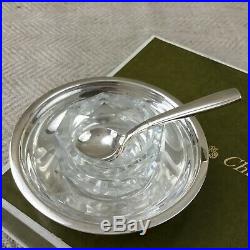 Christofle Salt Cellars Table Salts Crystal Glass Silver Plated Spoons Set Pair