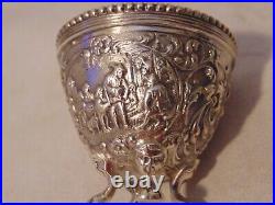 Continental Silver Repousse Beaded Footed Open Master Salt Cellar Bowl