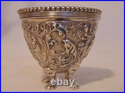 Continental Silver Repousse Beaded Footed Open Master Salt Cellar Bowl