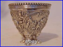 Continental Silver Repousse Beaded Footed Open Master Salt Cellar Bowl