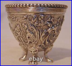 Continental Silver Repousse Beaded Footed Open Master Salt Cellar Bowl