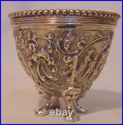 Continental Silver Repousse Beaded Footed Open Master Salt Cellar Bowl