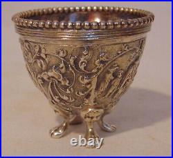 Continental Silver Repousse Beaded Footed Open Master Salt Cellar Bowl