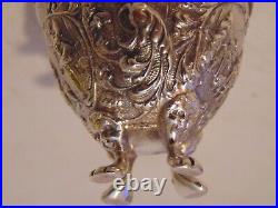 Continental Silver Repousse Beaded Footed Open Master Salt Cellar Bowl