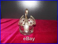 Crystal And Sterling Silver Swan Master Salt Dish Marked 935