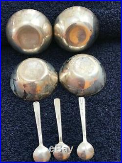 DENMARK A. Michel Sterling Silver Enamel 4 Salt Cellar 3 Spoons cute