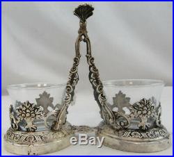 Double Salt Cellar With Handel/ Glass Inserts Sterling Silver 925 BEAUTIFUL 142G