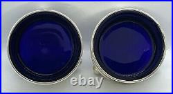 EJH NH England Silver Blue Cobalt Glass Invert Footed Open Heart 2 Salt Cellars