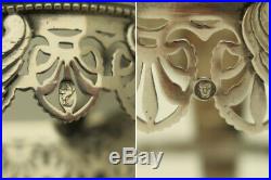 EMPIRE Era 18C Antique French Sterling Silver Open Salt Cellars Pair withSpoon 950