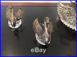 Early 20th Century Set Of Three Sterling Silver Crystal Swan Salts From Germany