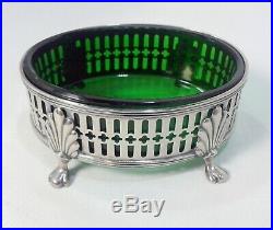 Early Durgin Sterling Silver Open Work Salt Cellar with Emerald Green Liner