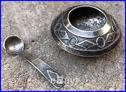 Early Old Pawn Stamped Sterling Silver Native Navajo Salt Cellar & Spoon