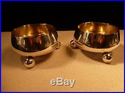 Early Pair Antique Tiffany And Co M Sterling Silver Gold Wash Salt Cellars Moore