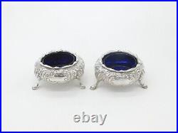 Early Pair Victorian Sterling Silver Floral Pattern Salt Cellars 1841 London