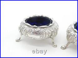 Early Pair Victorian Sterling Silver Floral Pattern Salt Cellars 1841 London