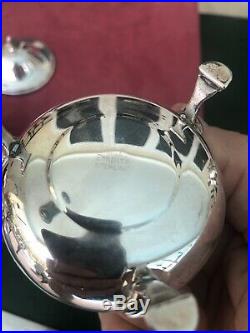 Empire Open Salt Cobalt Liner Salt Spoon Shaker Set Sterling Silver