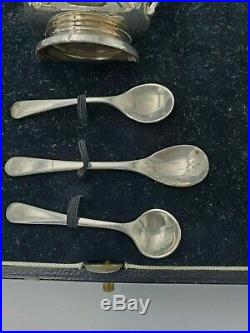 English Sterling Serving Set in Fitted Box Peppers, Salts, Mustard, Spoons 9829