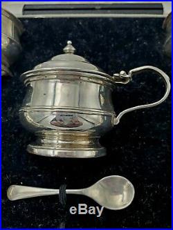 English Sterling Serving Set in Fitted Box Peppers, Salts, Mustard, Spoons 9829