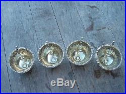 English Sterling Silver Boxed Set 4 Salt Cellars withspoons James B, Hennell 1877